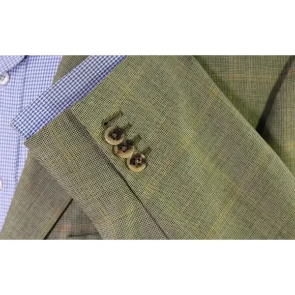 Ermenegildo Zegna Green w/ Gold Windowpane 100% Cashmere Sportcoat Blazer 44L - Picture 6 of 11